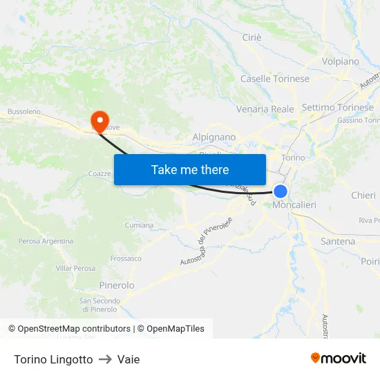 Turin Lingotto to Vaie map