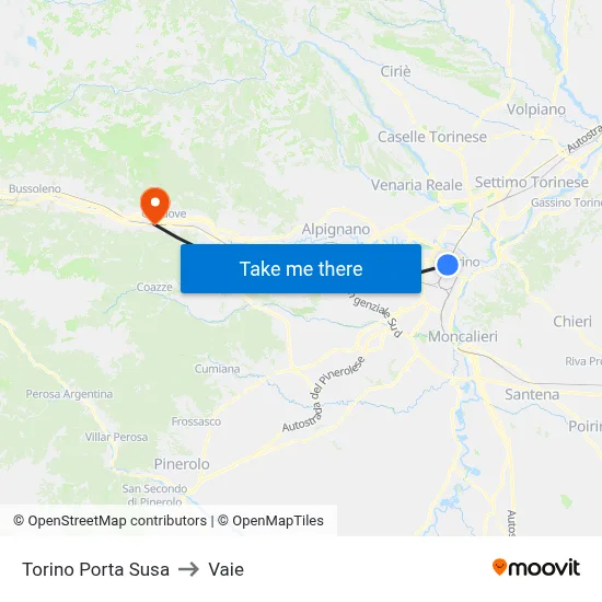 Turin Porta Susa to Vaie map