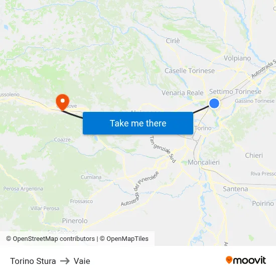 Turin Stura to Vaie map
