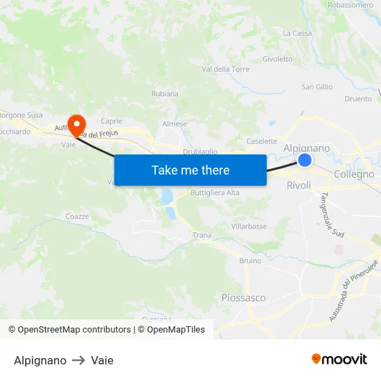 Alpignano to Vaie map