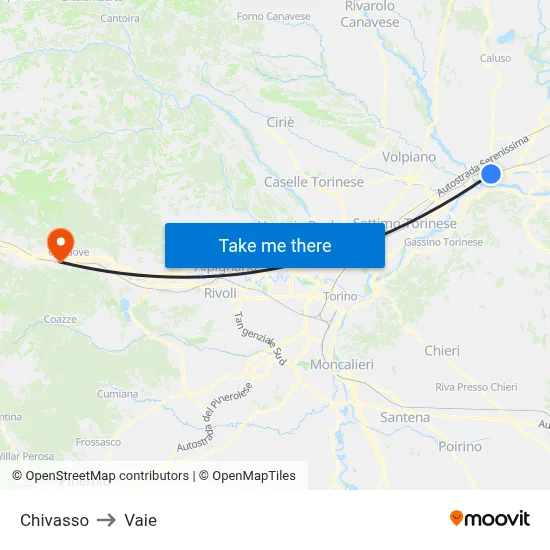 Chivasso to Vaie map