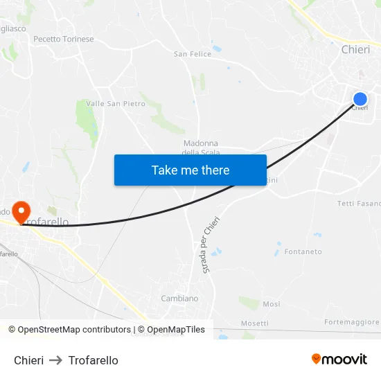 Chieri to Trofarello map