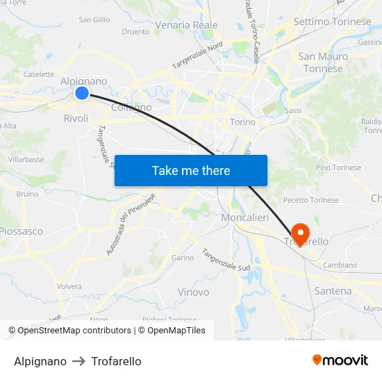 Alpignano to Trofarello map