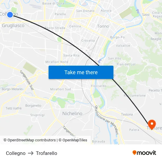 Collegno to Trofarello map