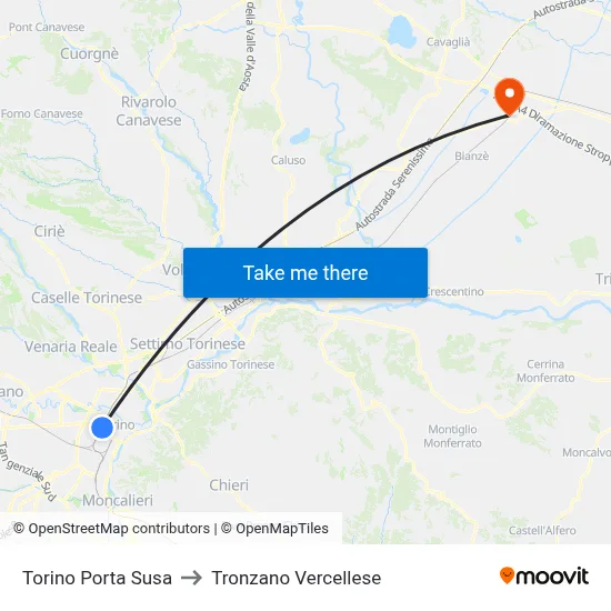 Turin Porta Susa to Tronzano Vercellese map