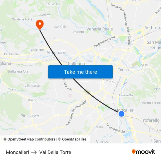 Moncalieri to Val Della Torre map