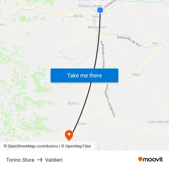 Turin Stura to Valdieri map