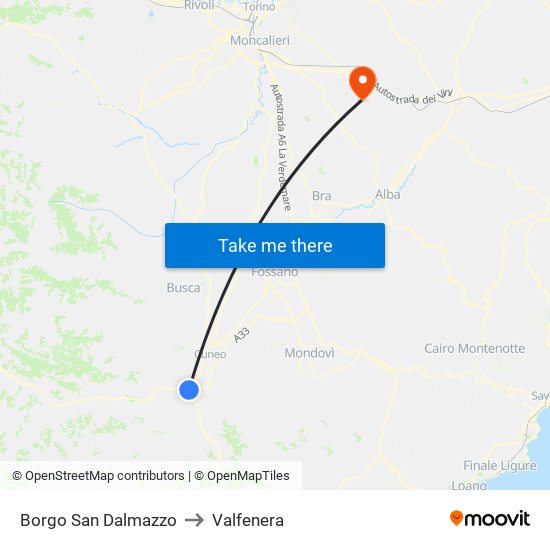 Borgo San Dalmazzo to Valfenera map