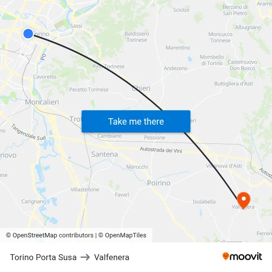 Turin Porta Susa to Valfenera map