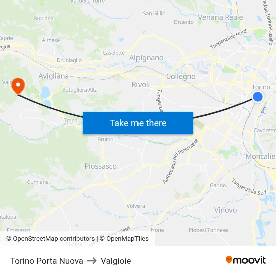 Turin Porta Nuova to Valgioie map