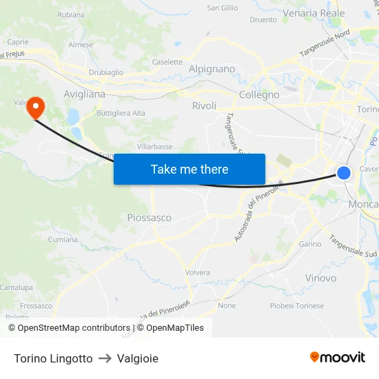 Turin Lingotto to Valgioie map
