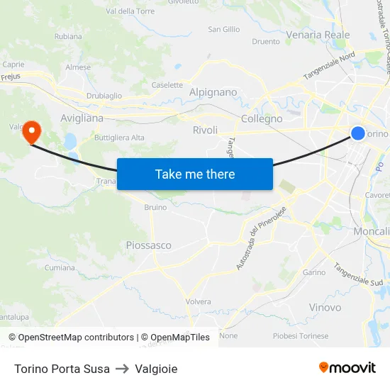 Turin Porta Susa to Valgioie map