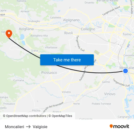 Moncalieri to Valgioie map