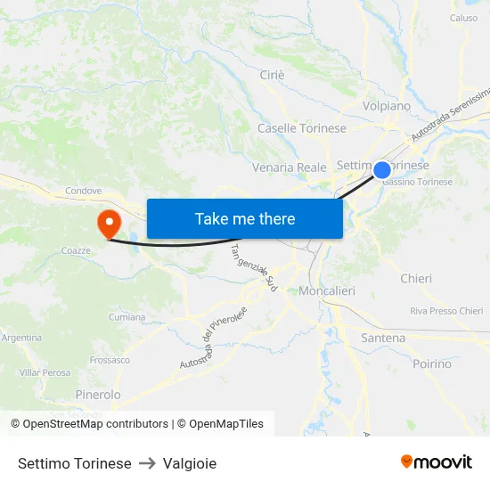 Settimo Torinese to Valgioie map