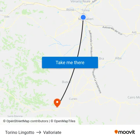 Turin Lingotto to Valloriate map