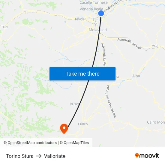 Turin Stura to Valloriate map