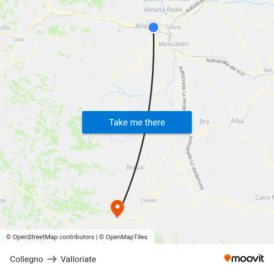 Collegno to Valloriate map