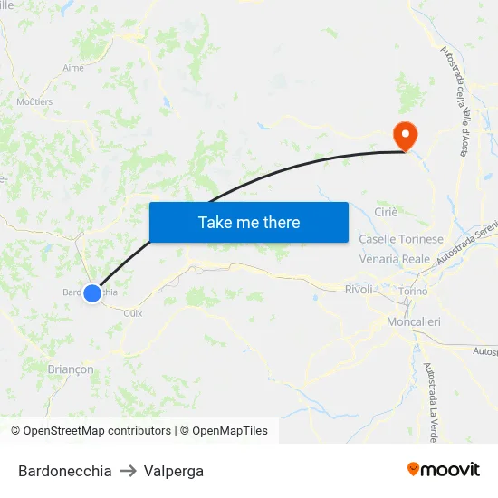 Bardonecchia to Valperga map