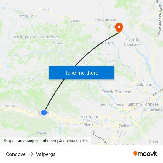 Condove to Valperga map