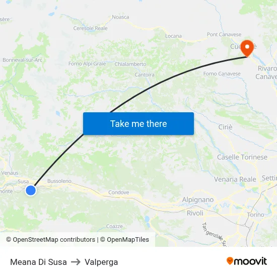 Meana Di Susa to Valperga map