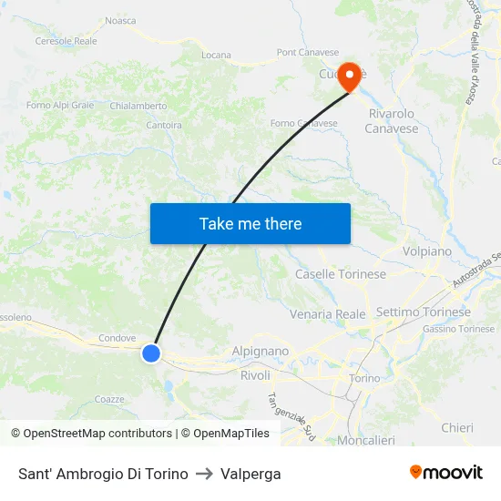 Sant'Ambrogio di Torino to Valperga map