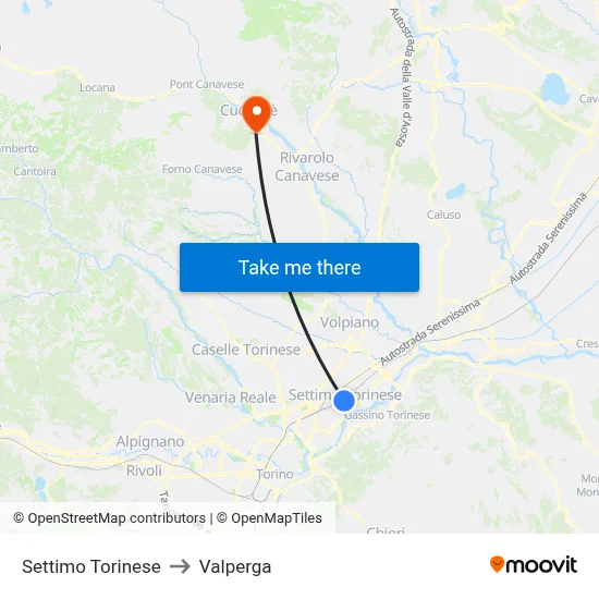 Settimo Torinese to Valperga map