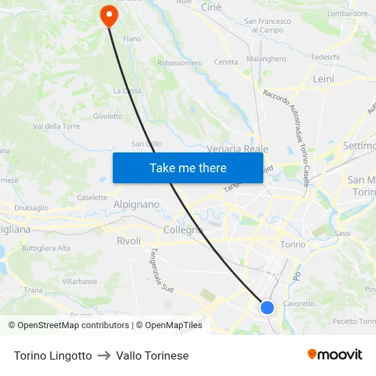 Turin Lingotto to Vallo Torinese map