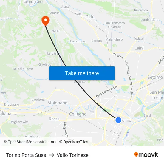 Turin Porta Susa to Vallo Torinese map