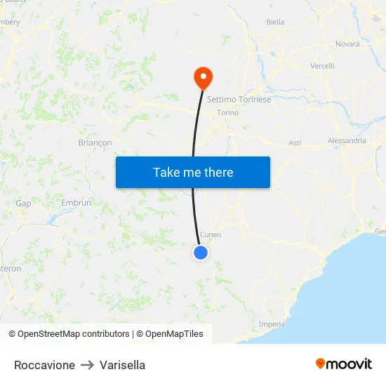 Roccavione to Varisella map