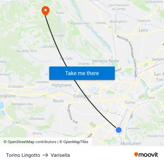 Turin Lingotto to Varisella map