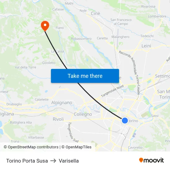 Turin Porta Susa to Varisella map