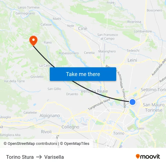 Turin Stura to Varisella map