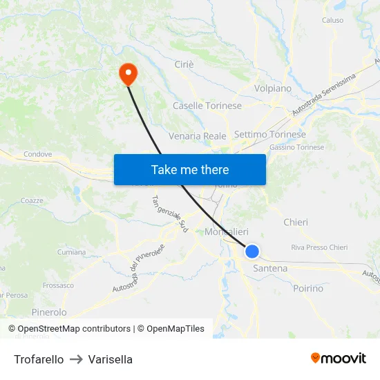Trofarello to Varisella map