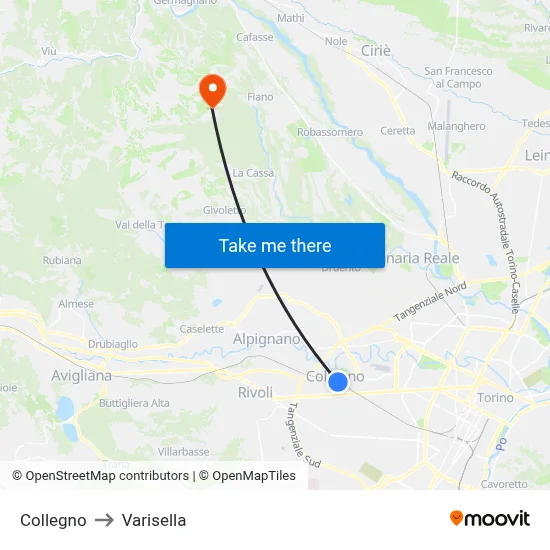 Collegno to Varisella map