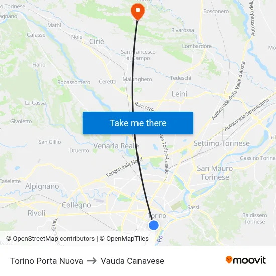 Turin Porta Nuova to Vauda Canavese map