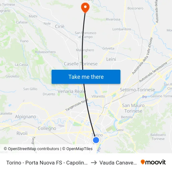 Torino - Porta Nuova FS - Capolinea to Vauda Canavese map