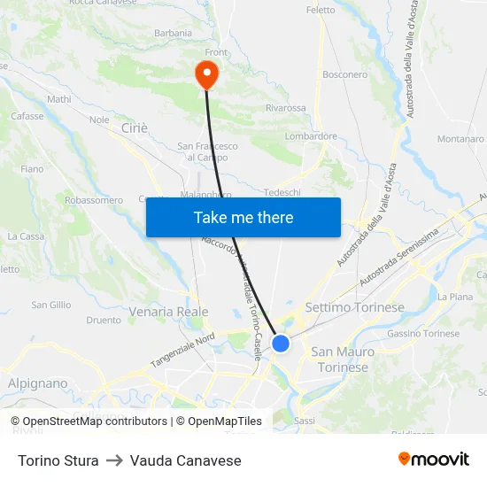 Turin Stura to Vauda Canavese map