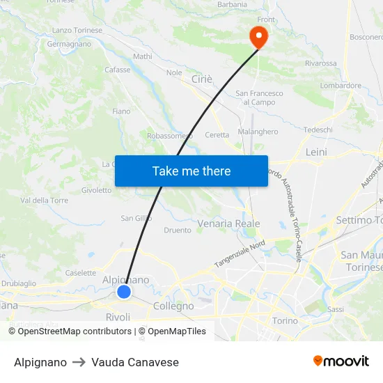 Alpignano to Vauda Canavese map