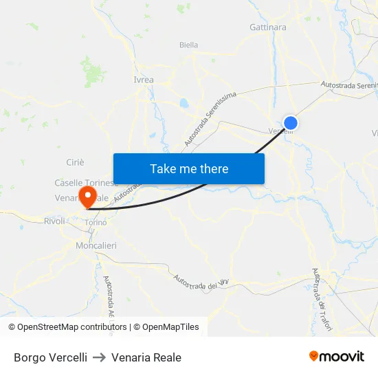 Borgo Vercelli to Venaria Reale map
