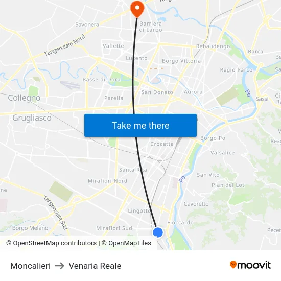 Moncalieri to Venaria Reale map