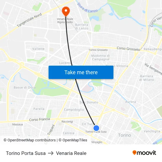Turin Porta Susa to Venaria Reale map