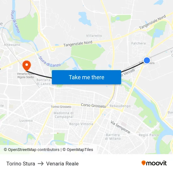 Turin Stura to Venaria Reale map