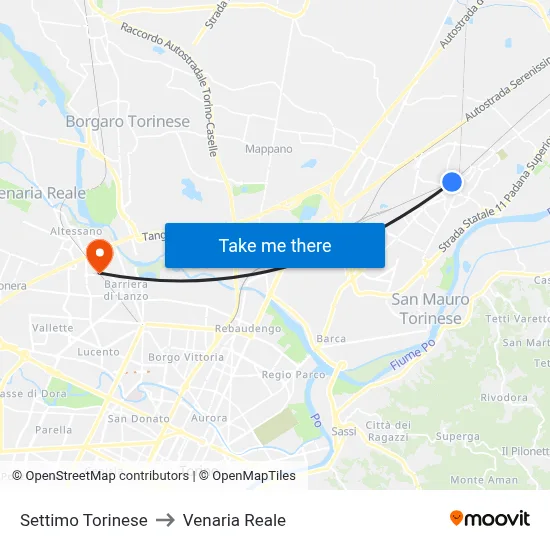 Settimo Torinese to Venaria Reale map
