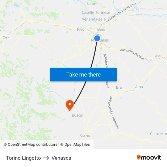 Turin Lingotto to Venasca map