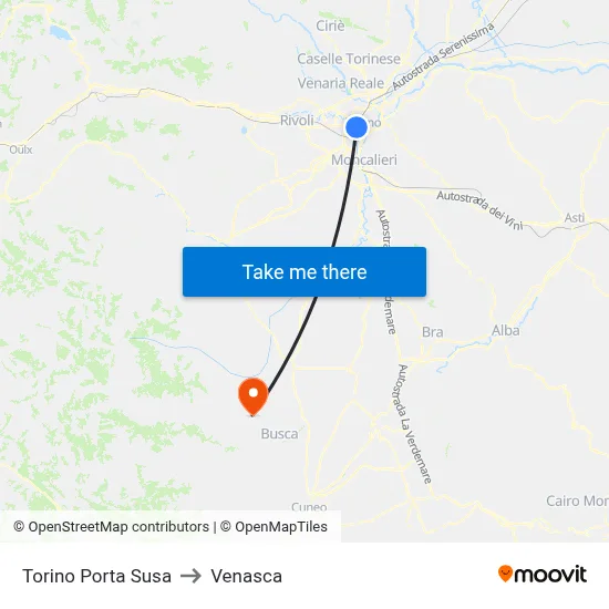 Turin Porta Susa to Venasca map