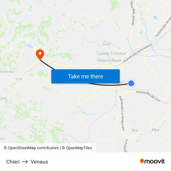 Chieri to Venaus map