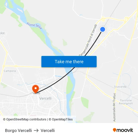 Borgo Vercelli to Vercelli map