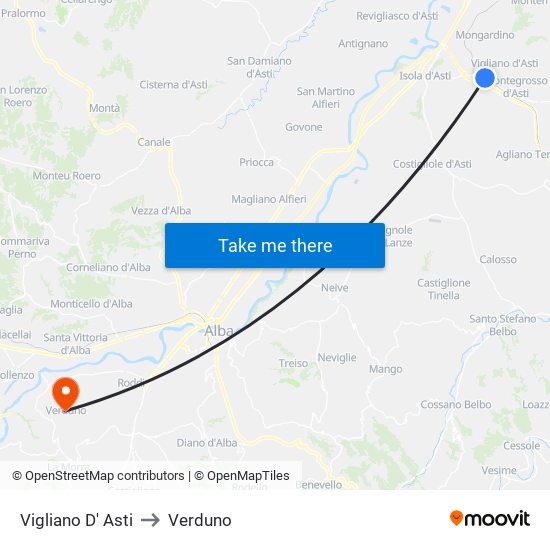 Vigliano D' Asti to Verduno map