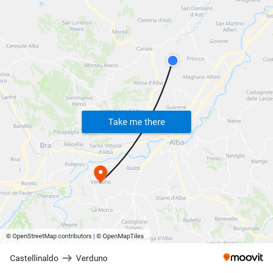 Castellinaldo to Verduno map