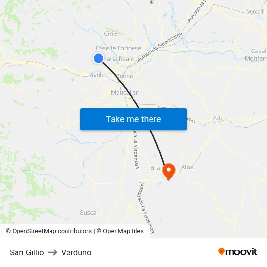 San Gillio to Verduno map